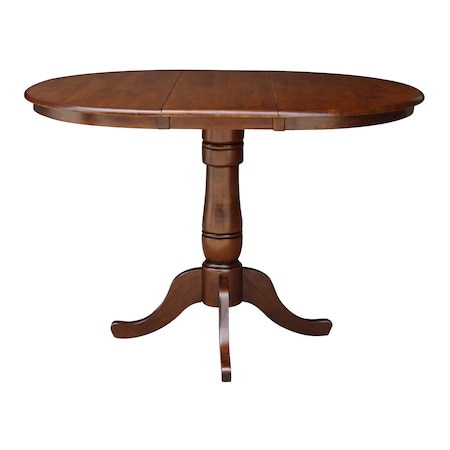 International Concepts Round 36 in Rd Top Pedestal Table, 12 in Leaf, 40.9 inH, Adjustable Height, Espresso, 36 W, 48 L, Wood K581-36RXT-6B-2
